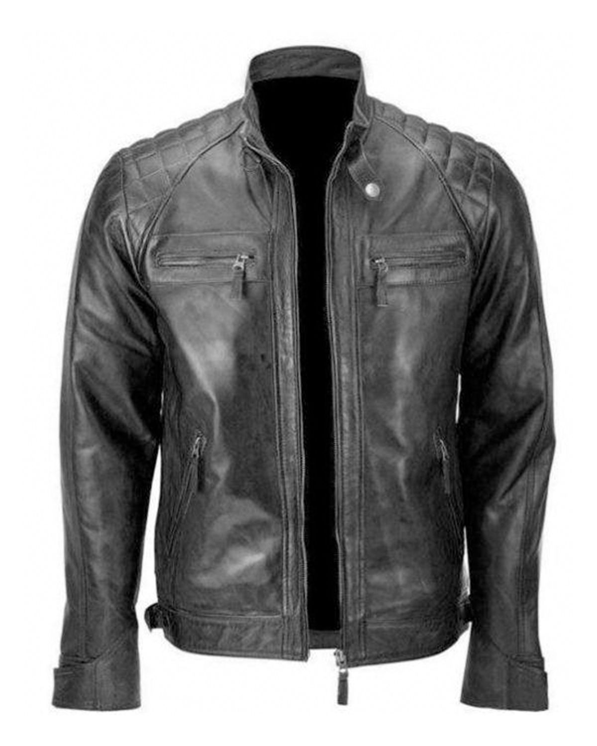 Shop Men's Distressed Black Skull Rider Leather Jacket -SCIN