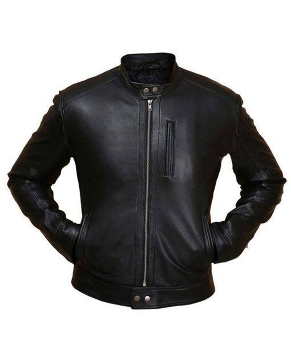 Mens Black Biker Hunt Motorcycle Real Leather Jacket