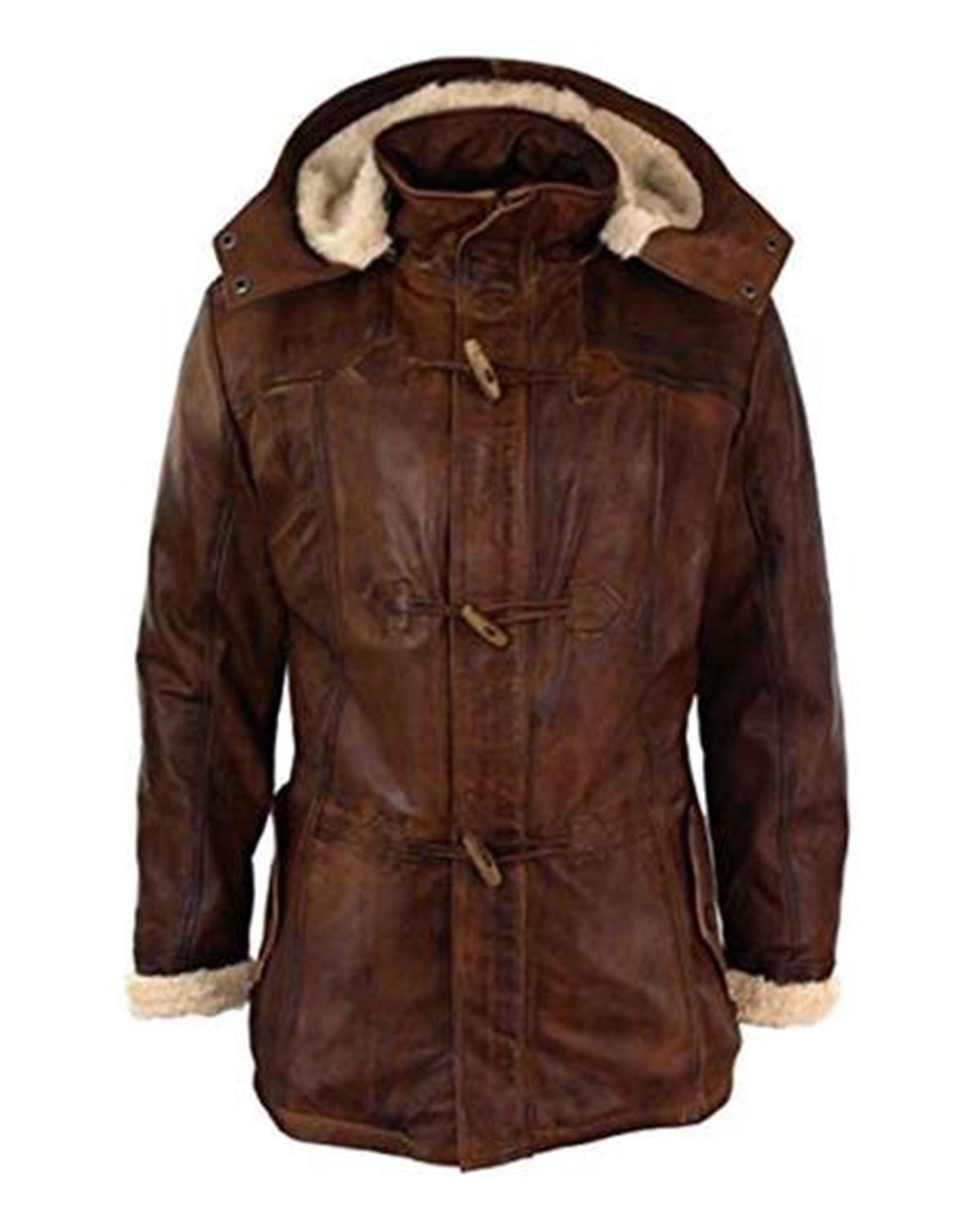 Detachable Brown Leather Duffle Coat - Shop at LeatherScin