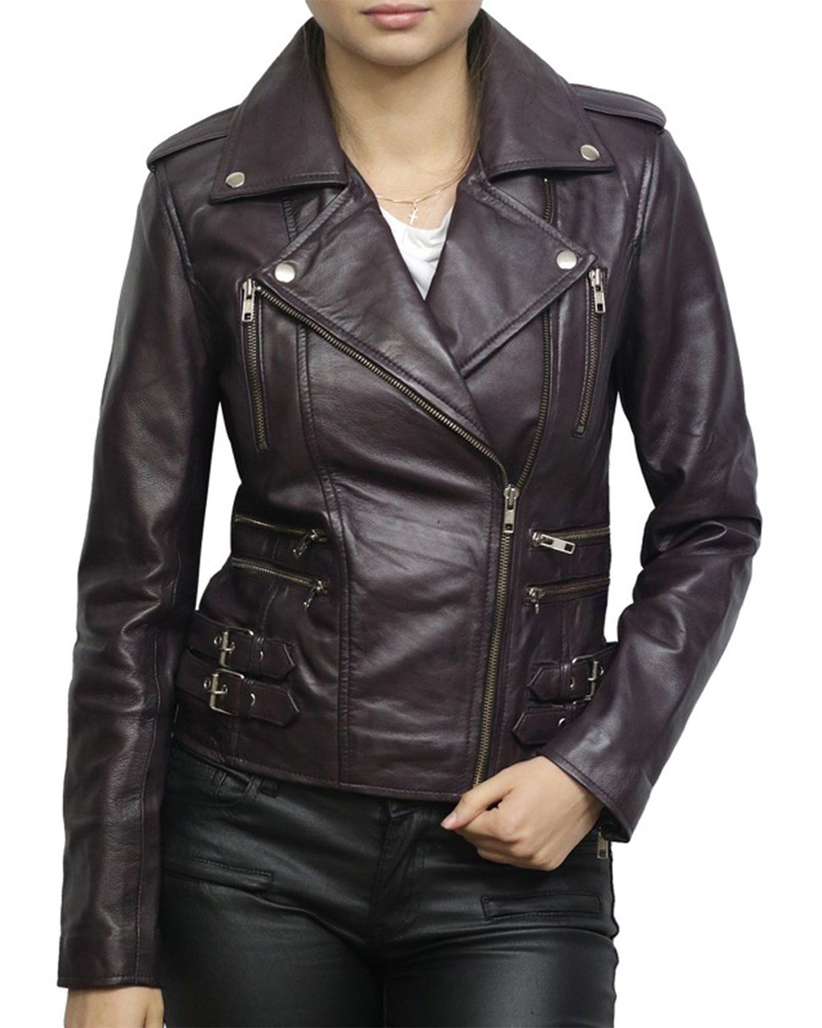 Shop Women's Belted Black Cropped Leather Jacket By SCIN