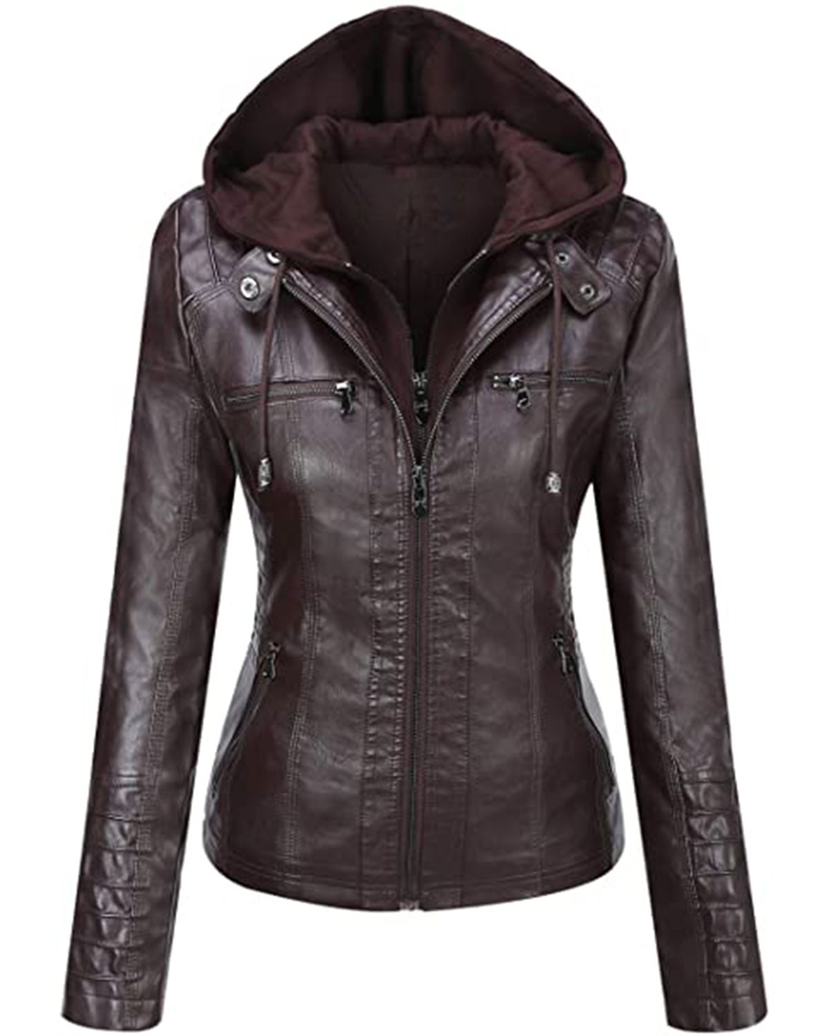 thin leather jacket with hood