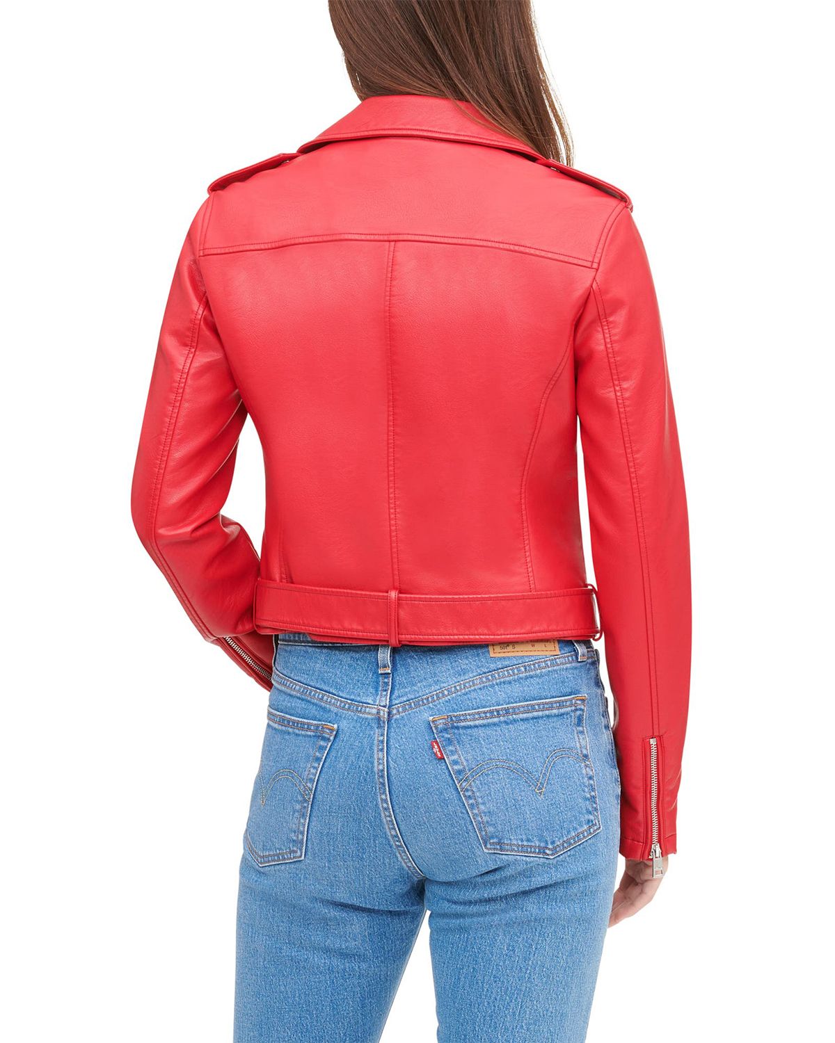 Short red hotsell leather jacket