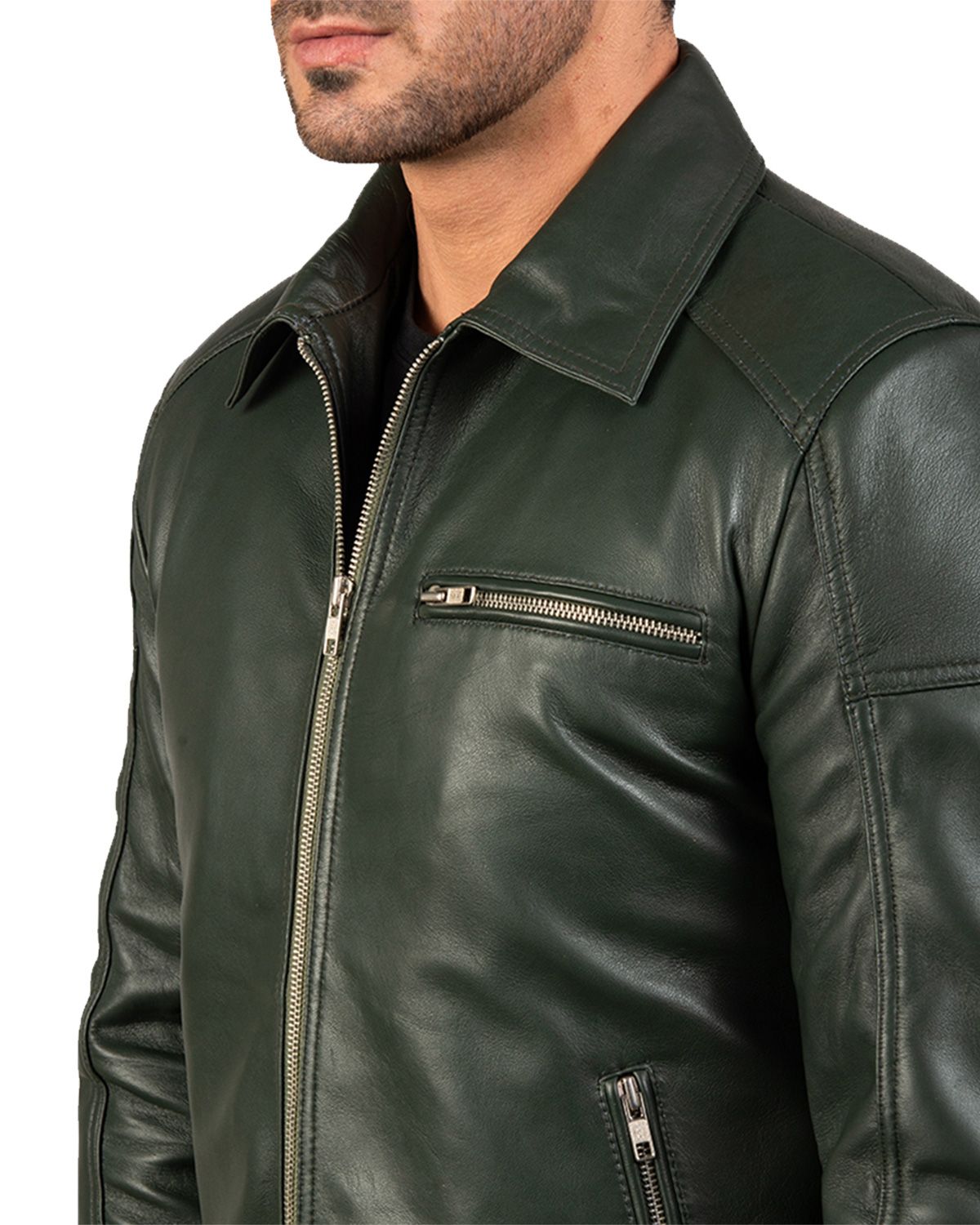 Mens green leather deals motorcycle jacket