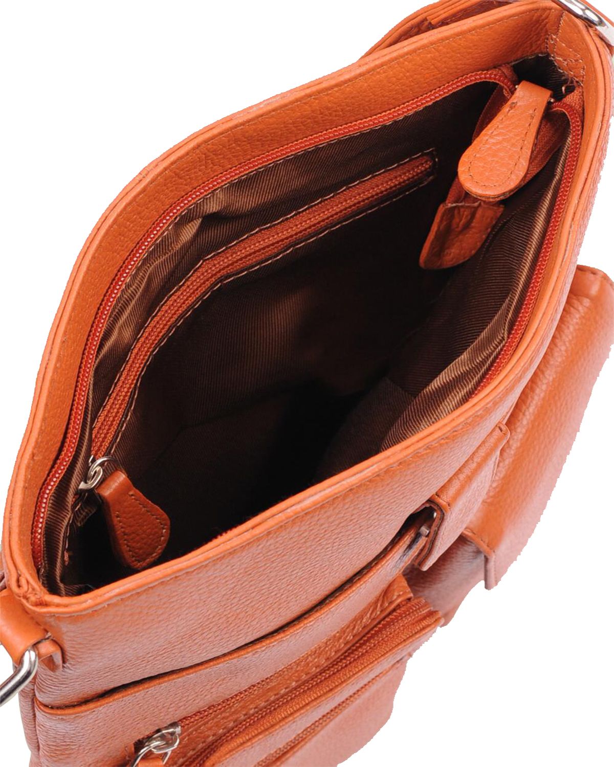 Women's Two Front Pockets Crossbody Tan Brown Real Leather Bag by SCIN