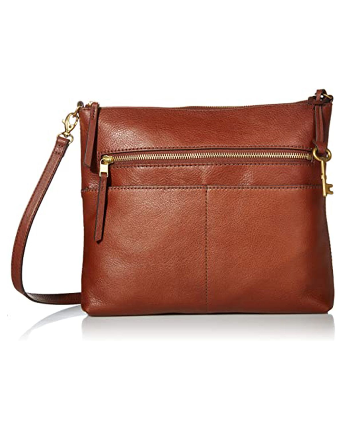 Women's Two Front Pockets Crossbody Tan Brown Real Leather Bag by SCIN